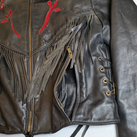 Vtg. 90s Leather Moto Jacket by PROTECH LEATHER APPAREL Made in USA - Picture 6 of 16